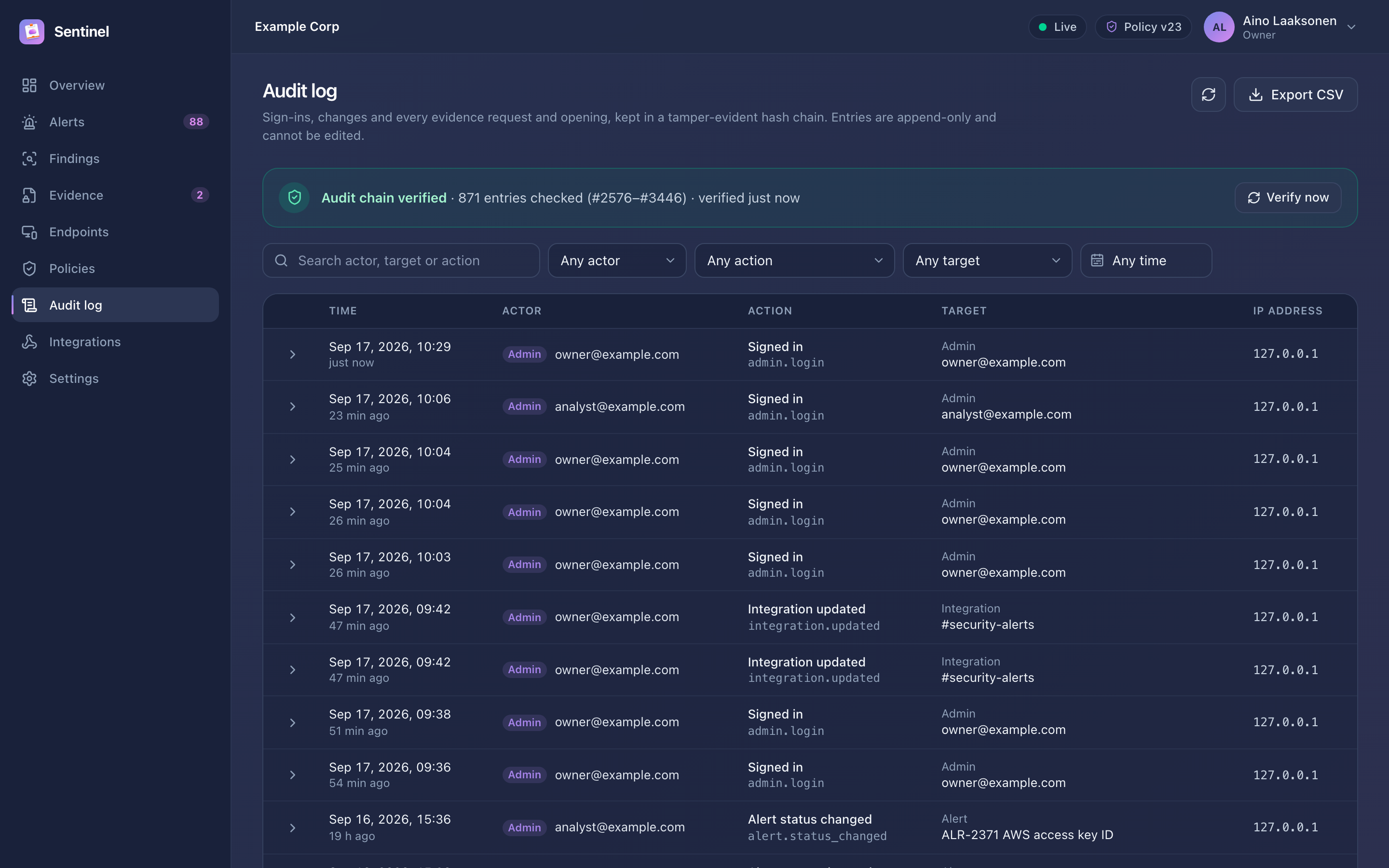 Audit log